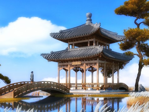  中式亭子古建筑3d模型 