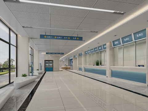  现代医院收费处缴费处3d模型 