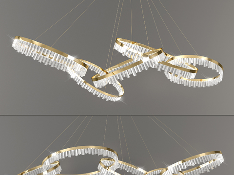  现代环形水晶吊灯3d模型下载 金属框架多层水晶灯饰 奢华客厅商用高端设计灯具 