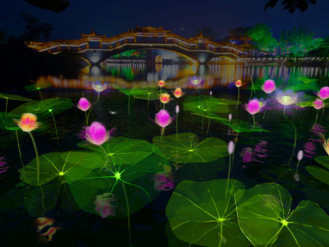  现代池塘荷花3d模型 