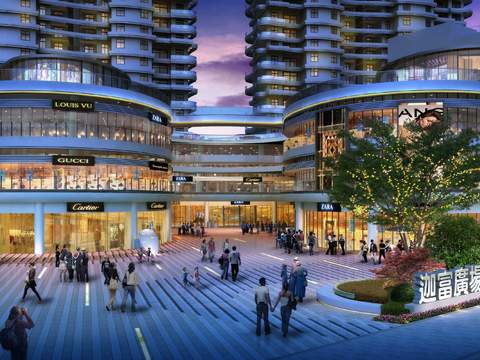  现代商业街夜景景观psd 