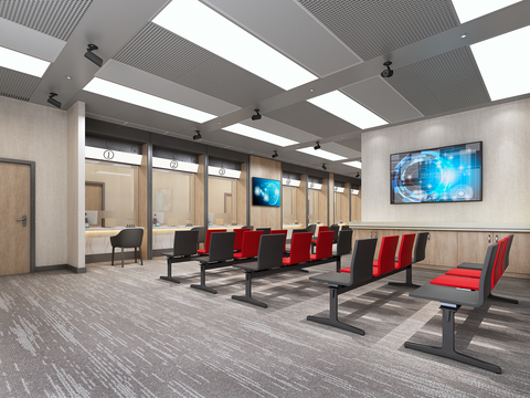  现代签证中心等候区3d模型 