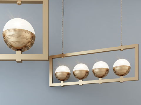 现代金属球型几何吊灯3d模型