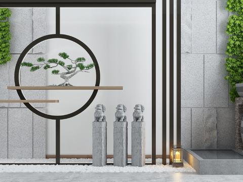  新中式园林景观小品3d模型 