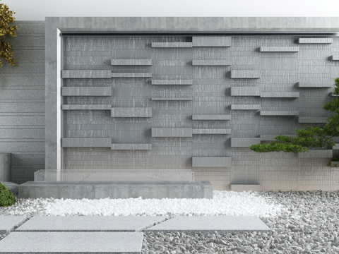  新中式松树水景小品3d模型 