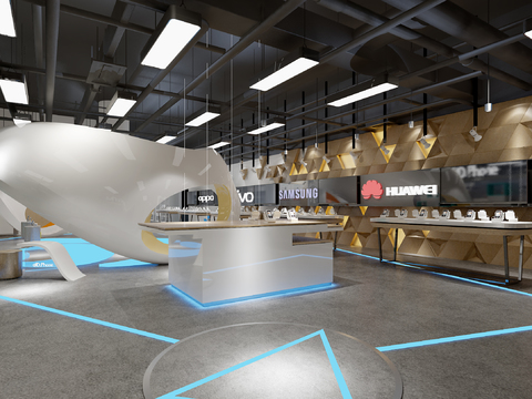  现代品牌手机专卖店销售展厅体验中心3D模型 