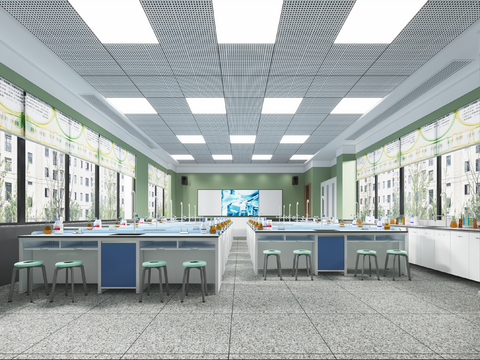  现代学校生物实验室3d模型 