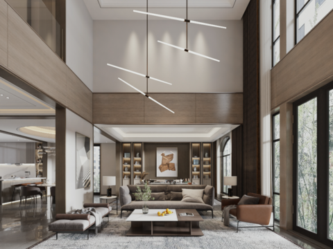  现代别墅大堂餐厅3d模型 