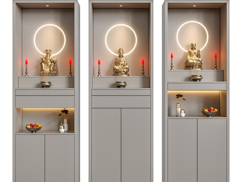  现代简约禅意佛龛神柜3d模型下载 新中式家用供桌 带储物柜宗教展示架 