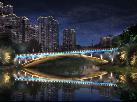  桥梁 立交桥夜景psd 