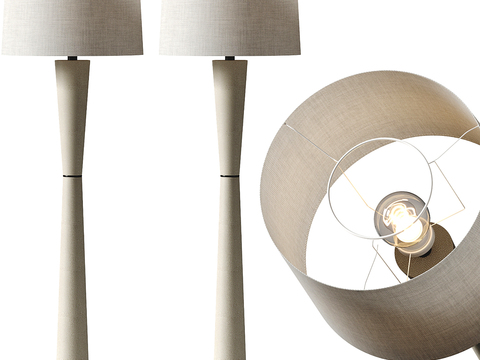  现代简约落地灯3d模型下载 米色灯杆白色灯罩金属灯座 优雅家居装饰灯具 