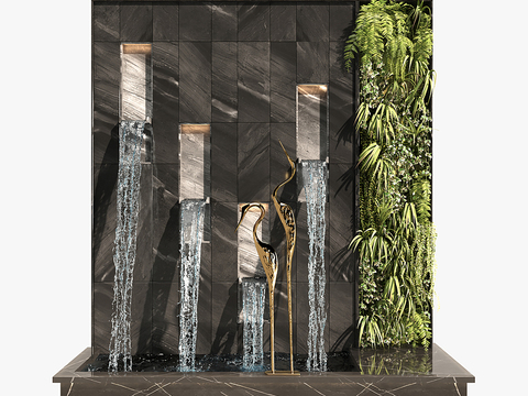  现代园艺景观流水墙小品3d模型 
