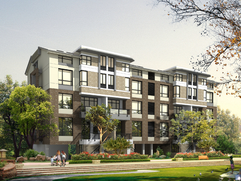  现代住宅楼外观psd 