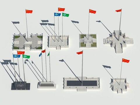  旗帜 升旗台 国旗台3d模型 