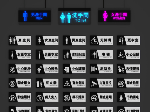  现代LED灯安全指示标识牌3d模型 
