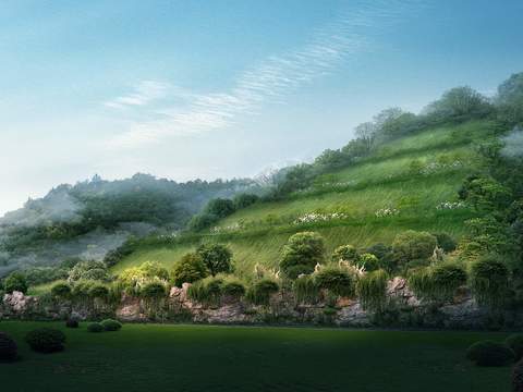  道路景观 山坡psd 