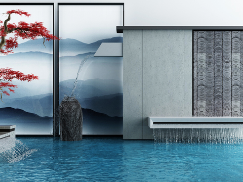  新中式庭院水景小品3d模型 