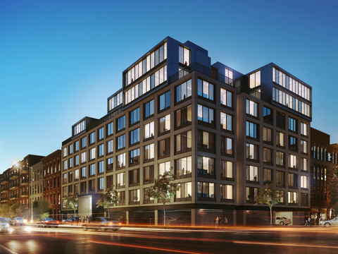  现代酒店建筑外观夜景psd 