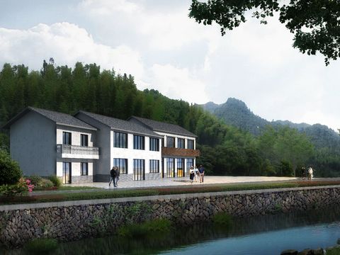  新中式别墅外观psd 