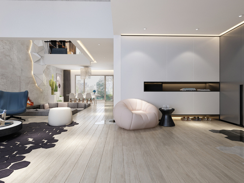  现代挑空别墅大堂3d模型 