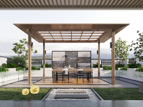  现代别墅凉亭庭院3d模型 