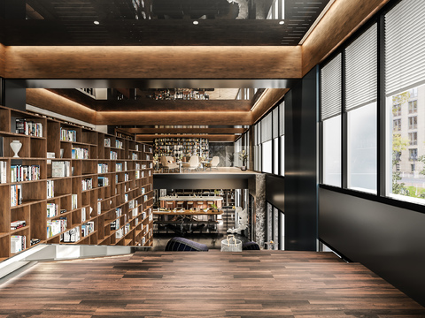  现代书吧阅览区3d模型 