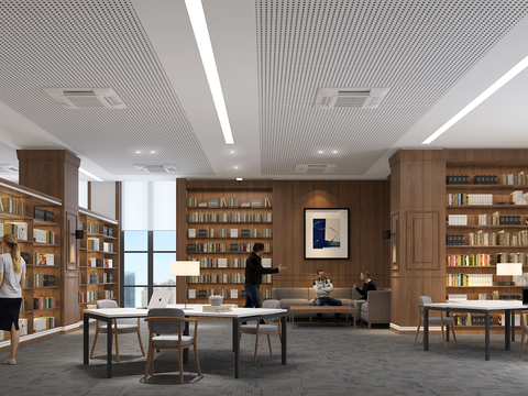  现代简约图书室3d模型 