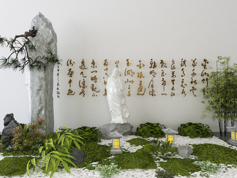  新中式泰山石竹子景观小品3d模型 