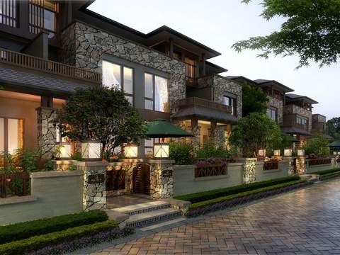  现代别墅庭院景观psd 