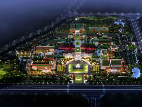  现代商业楼鸟瞰夜景psd 