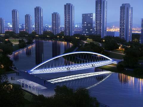  现代天桥滨海夜景景观psd 