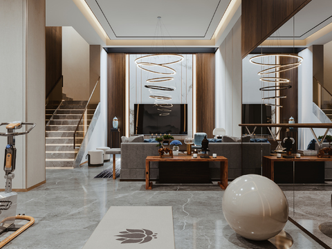  新中式别墅大堂3d模型 