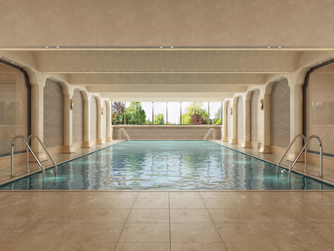  现代别墅游泳池3d模型 