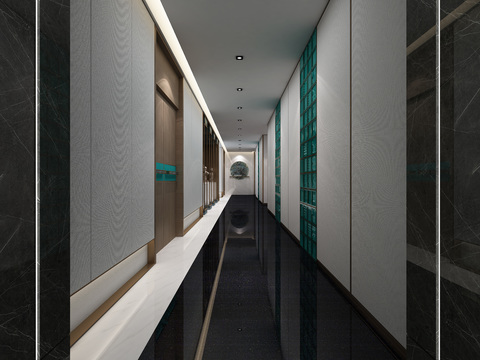  新中式会所前厅过道3d模型 