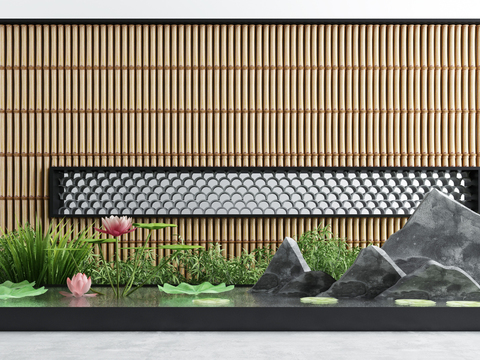  新中式荷花水景园艺小品模型 