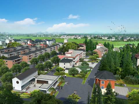  新中式建筑外观鸟瞰景观psd 