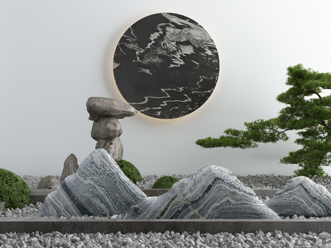  新中式松树假山景观小品3d模型 