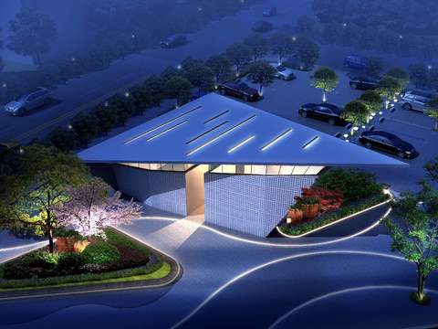  现代办公楼外观鸟瞰夜景psd 