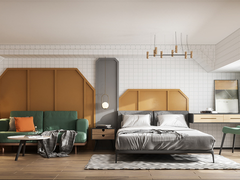  北欧公寓卧室3d模型 