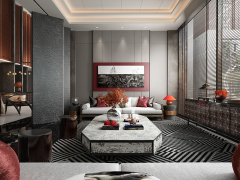  新中式会所接待区3d模型 