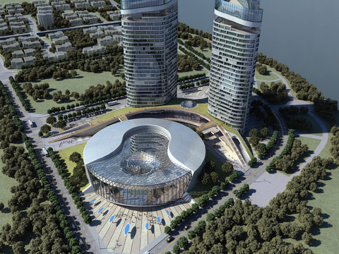  现代城市建筑鸟瞰3d模型 