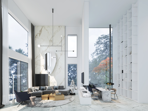  现代别墅客厅书房3d模型 