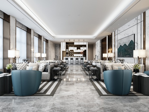  新中式酒店大堂吧3d模型 