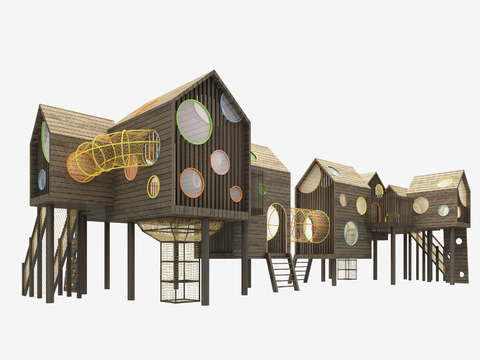  现代户外儿童滑梯游乐设备3d模型 