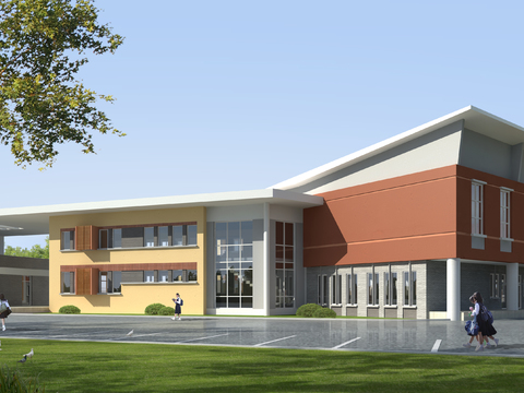  现代学校外观psd 