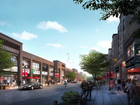  现代步行街 商业街psd 