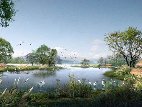  现代湿地园林景观psd 