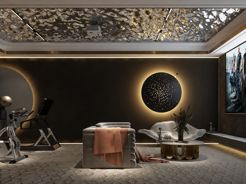  现代视听室健身室3d模型 