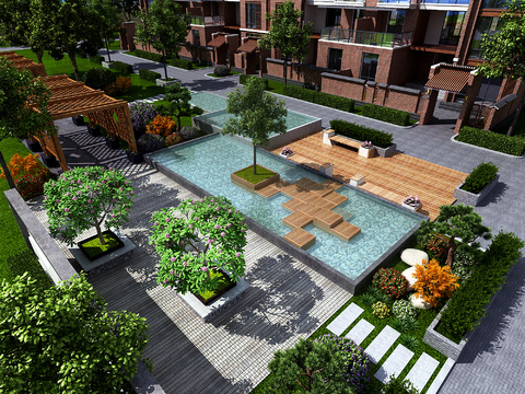  现代小区园林景观3d模型 