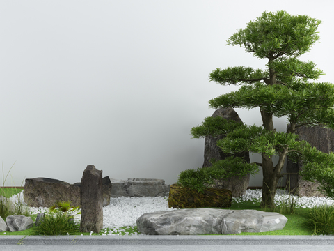  新中式景观树假山园艺小品3d模型 